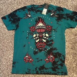 Affliction Men's Teal and Black Graphic Tee